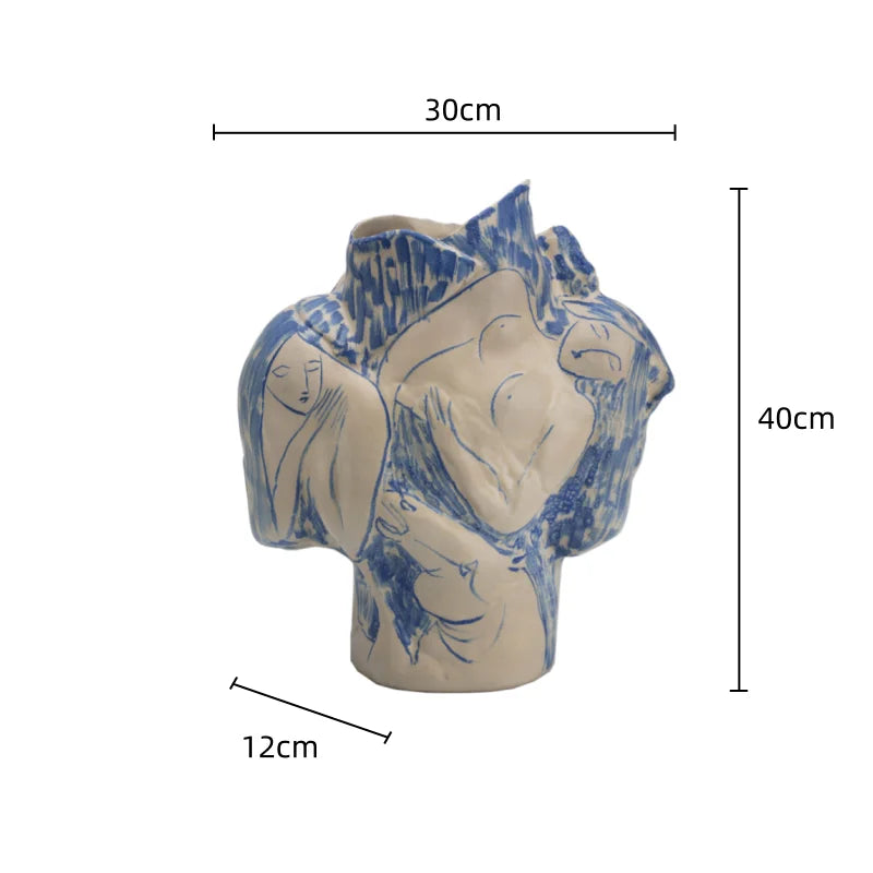 Afralia™ Ceramic Vase - Abstract Hand Drawing Art Handicraft Home Decor Accessory