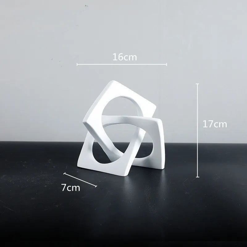 Afralia™ Geometric Cross Square Ring Sculpture White - Home Decor Ornament