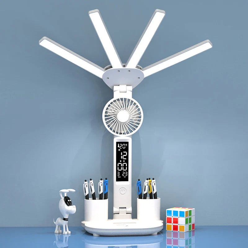 Afralia™ Rechargeable Study Desk Lamp with Fan and Clock Display