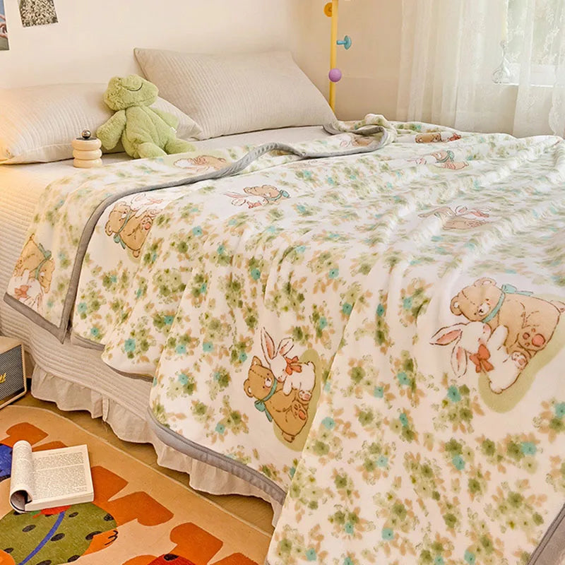 Afralia™ Cartoon Milk Velvet Blanket: Soft Coral Fleece Summer Sofa Cover & Queen Blanket