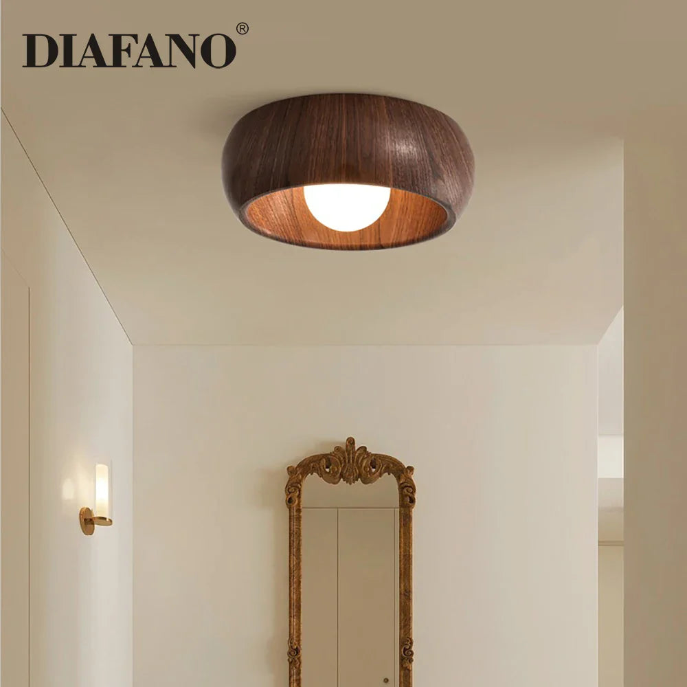 Afralia™ Nordic Wooden Glass LED Ceiling Light - Walnut Grain Finish