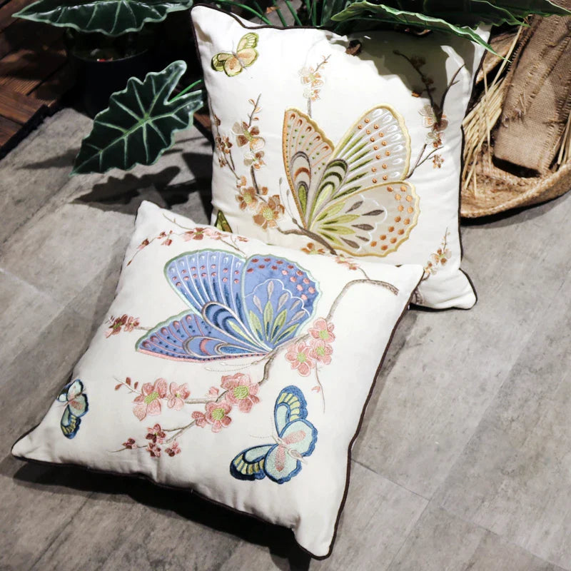 Afralia™ Butterfly & Dragonfly Sofa Cushion Cover, European Embroidered Design