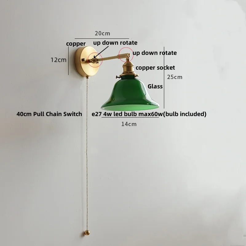 Afralia™ Clear Glass LED Wall Lights Pull Chain Switch Modern Bedside Lamp