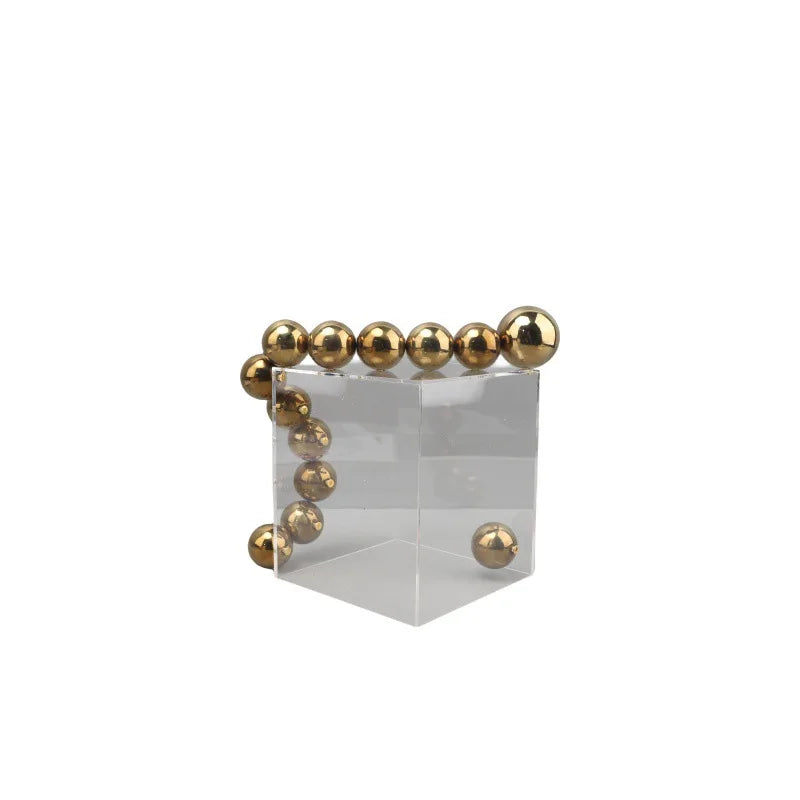 Afralia™ Geometric Sculpture: Clear Acrylic Cube with Golden Ball, Metal Cover; Home Decoration Accessory