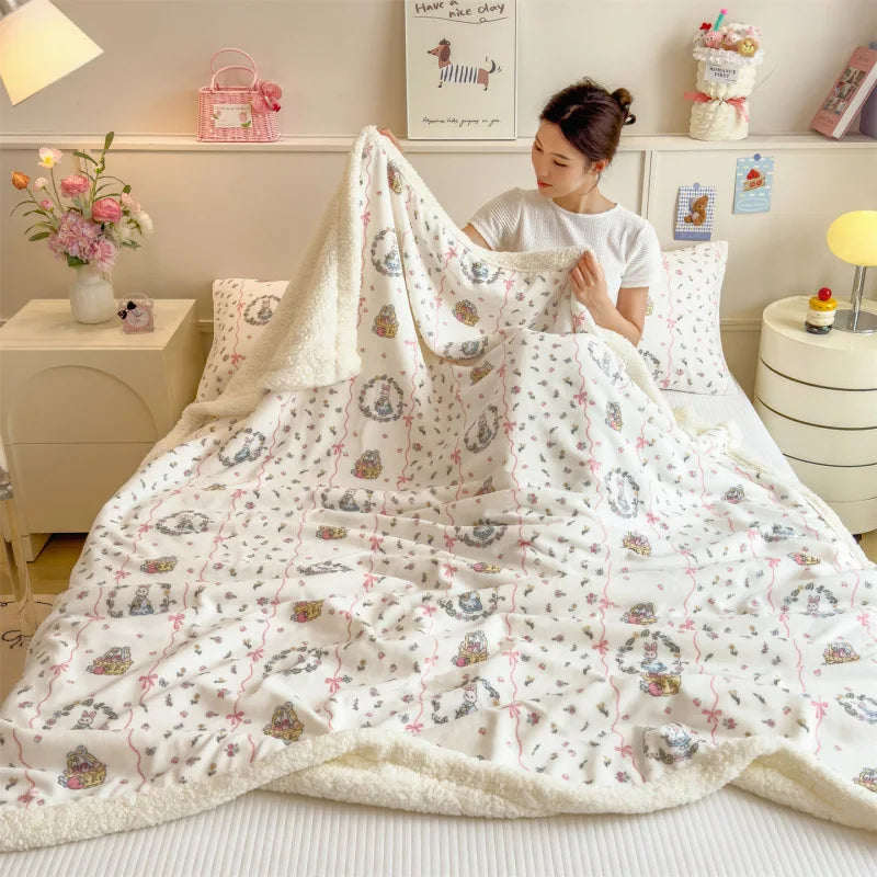 Afralia™ Cartoon Printed Lamb Wool Blanket: Soft, Skin-Friendly Sofa Cover for All Seasons