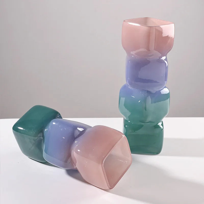 Afralia™ Square Glass Vase Gradient Color Hydroponics Flower Pot Home Decoration