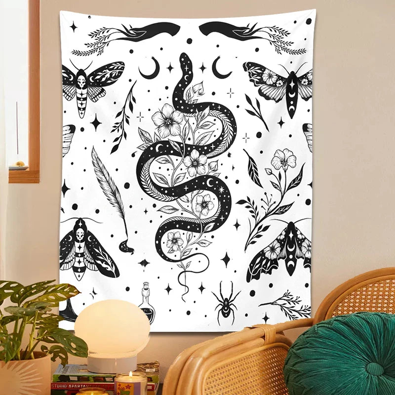 Afralia™ Moth Snake Psychedelic Tapestry Wall Hanging for Boho Home Decor