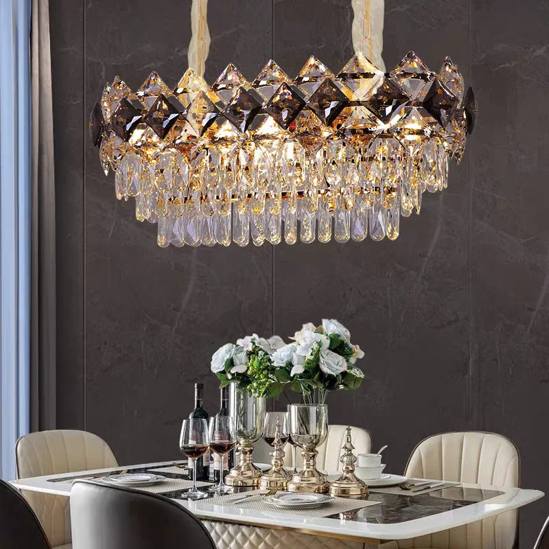 Afralia™ Crystal Chandelier: Luxury Round Oval K9 Crystal Ceiling Pendant Lamp for Living Room