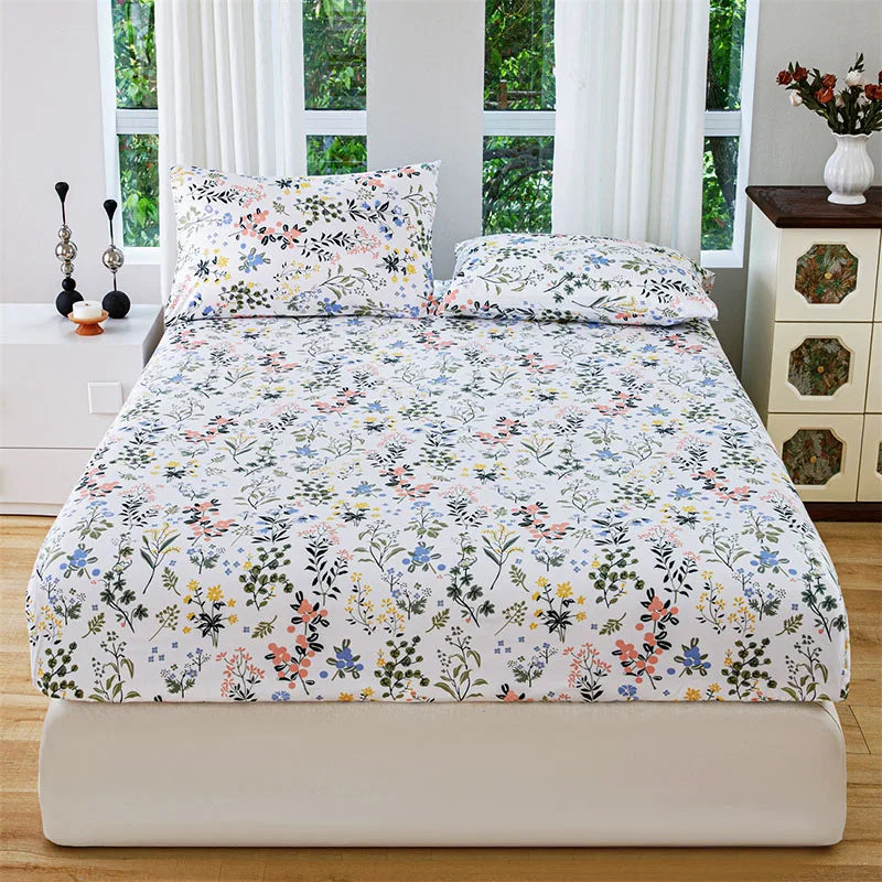 Afralia™ Pastoral Flower Print Fitted Sheet for Queen Double Mattress, Skin-Friendly Decor