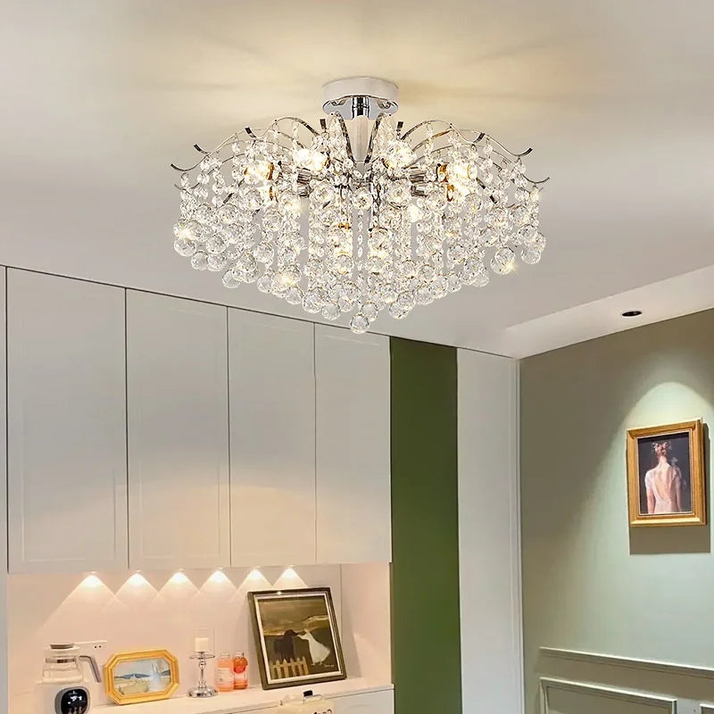 Afralia™ Chrome LED Ceiling Lights E14 Chandelier for Living Room Home Decor