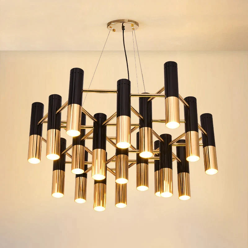 Afralia™ Metal Tube LED Chandelier, Black Gold Pipe Hanging Light