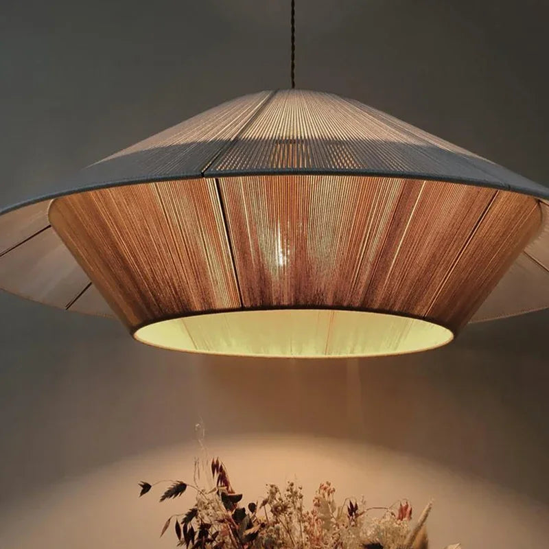 Afralia™ Wabi Sabi Hemp Rope Rattan Weave LED Chandelier Pendant Light Fixtures for Home Decor