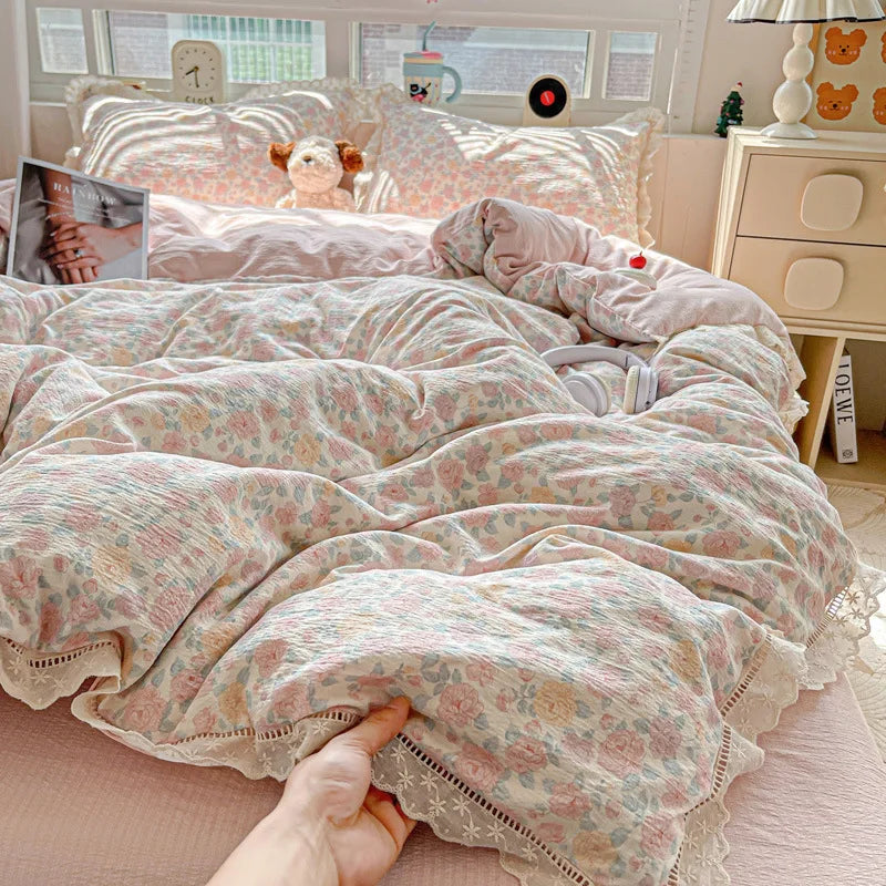 Afralia™ Hollow Lace Summer Quilt Set - Skin-Friendly Duvet Cover Kit - Flower Print Bedding