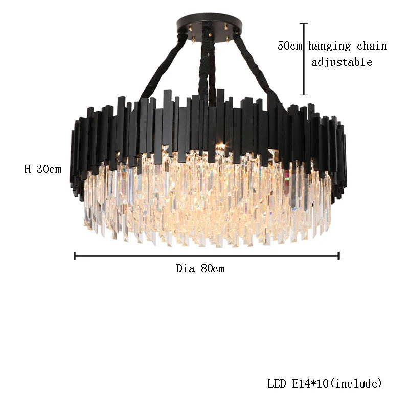 Afralia™ Crystal Chandelier: Dimmable Gold/Black Stainless Steel Hanging Lamp