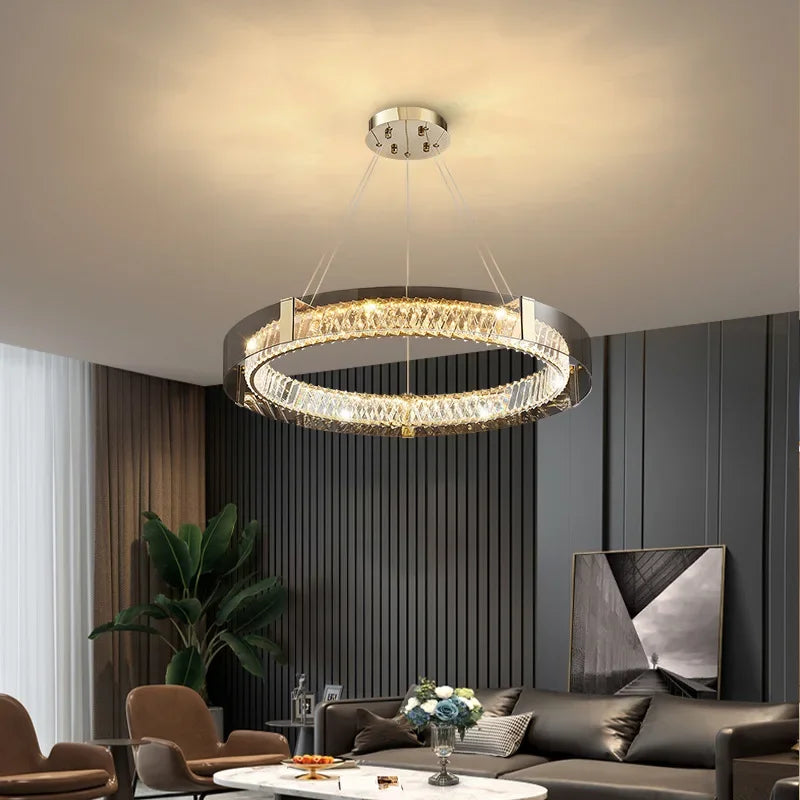 Afralia™ LED Gold Crystal Glass Ceiling Chandelier for Living Room Bedroom Kitchen