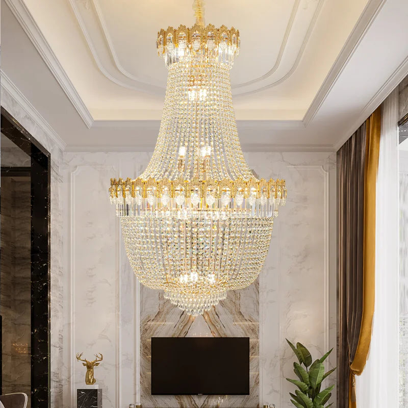 Afralia™ Crystal Chandelier: Luxury Duplex Hotel Living Room Stairwell Design