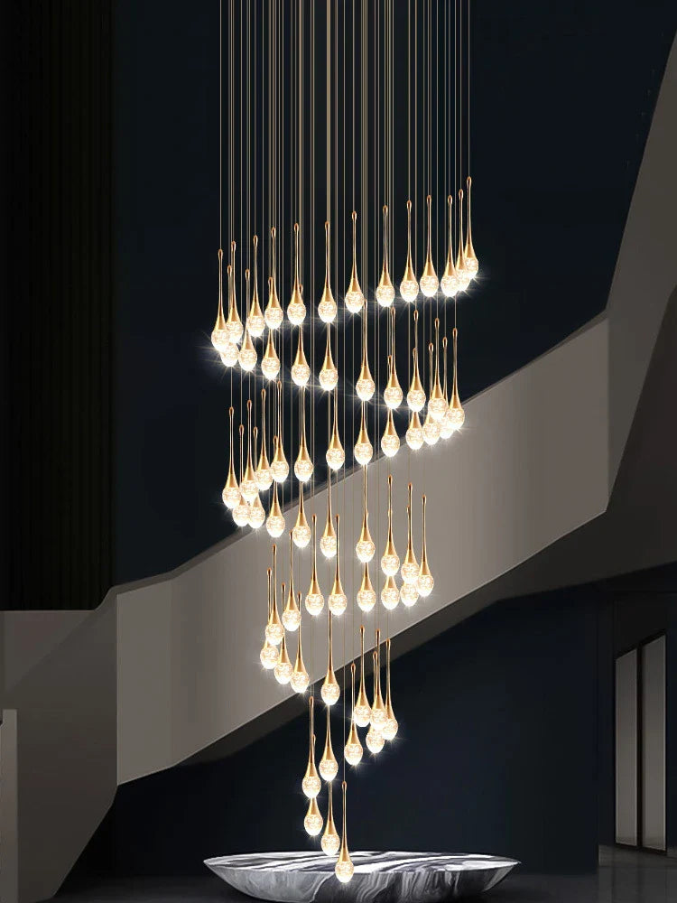 Afralia™ Crystal LED Staircase Chandelier - Gold Pendant Lamp for Living Room & Lobby