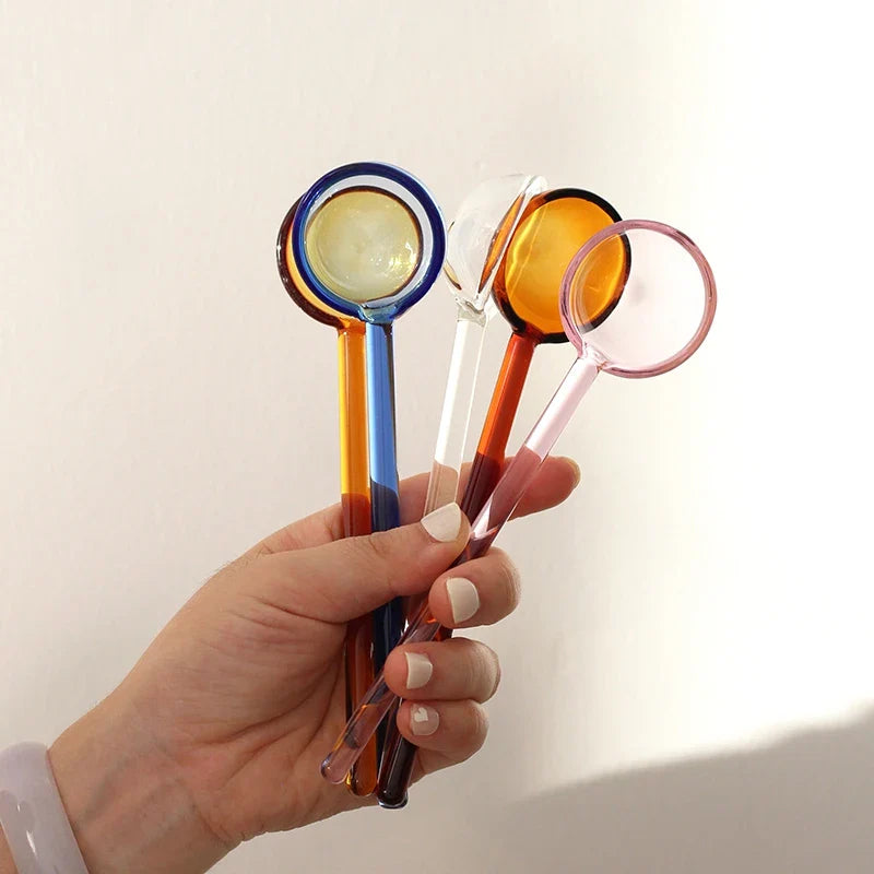 Afralia™ Glass Milk Spoon: Colored Transparent Long Handle Coffee Dessert Stirring Spoon