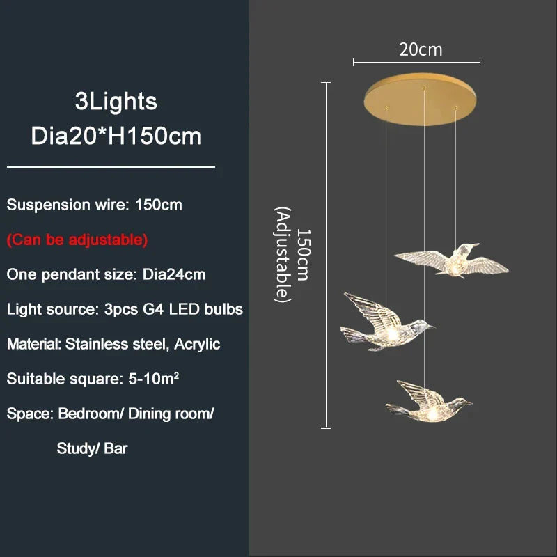 Afralia™ Bird Design LED Chandelier for Luxury Living Room and Restaurant