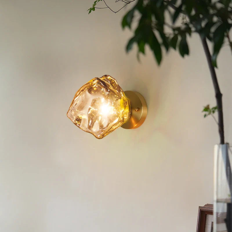 Afralia™ Amber Glass LED Wall Lights - Vintage Japanese Home Decor Wandlamp