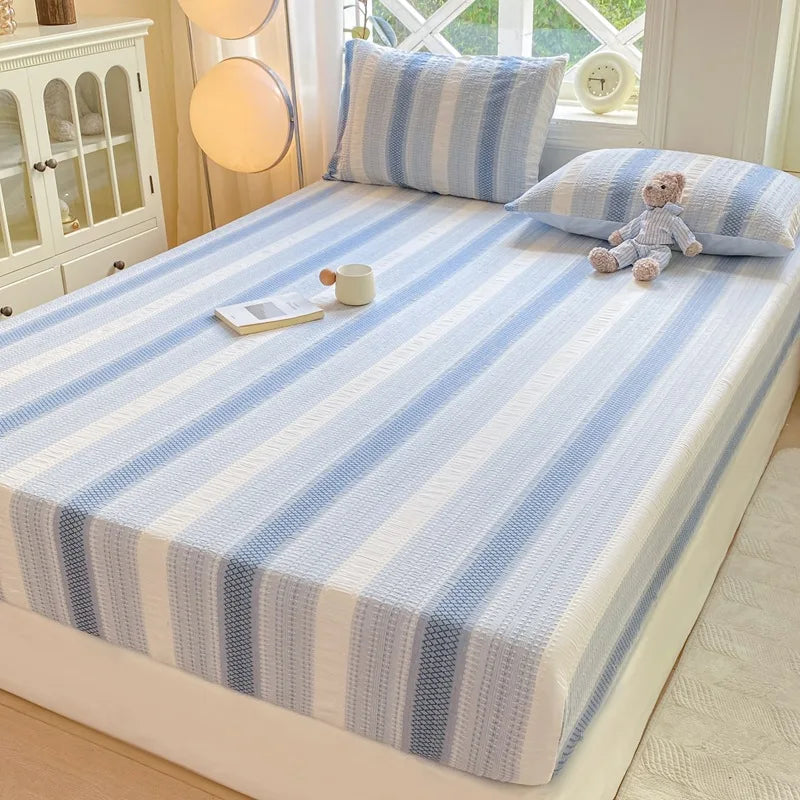 Afralia™ Cotton Jacquard Fitted Sheet Set with 2 Pillowcases, Dustproof & Anti-Slip