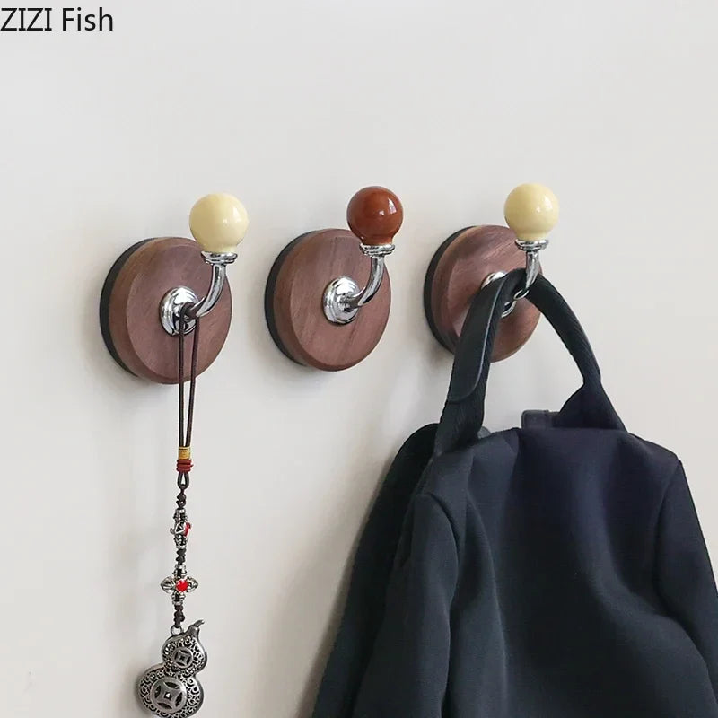 Afralia™ Walnut Wood Bending Hook Wall Storage Organizer