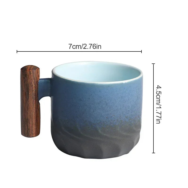 Afralia™ Retro Ceramic Coffee Cup Tea Mug with Gradient Glaze & Wooden Handle