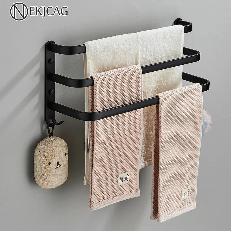 Afralia™ Stainless Steel Towel Rack Single/Double/Triple Pole with Hook Storage Rack