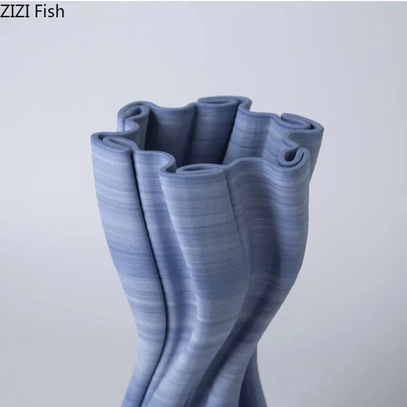 Blue Stripes Ceramic Vase, Afralia™ Twist Knot Design, Creative Floral Table Decor