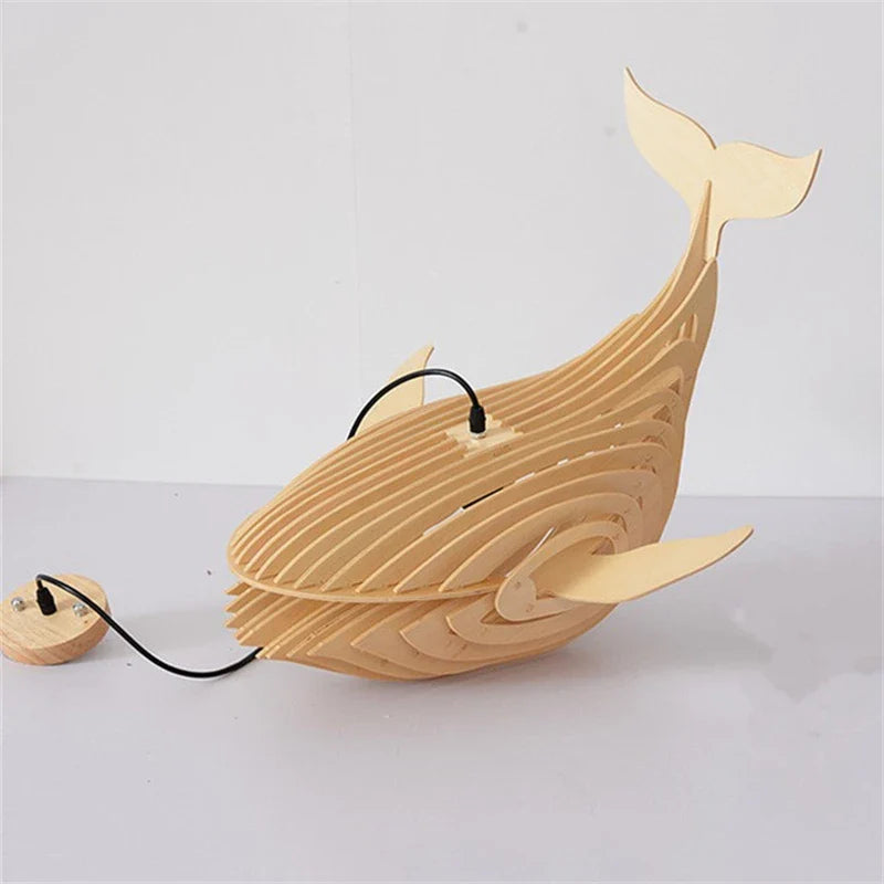 Afralia™ Wooden Whale Pendant Light for Kids Room and Kitchen Decor