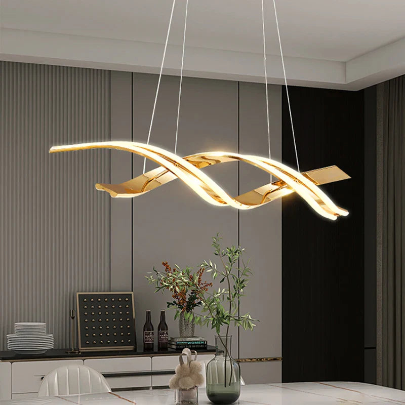Afralia™ Modern Gold Dimmable LED Pendant Chandelier for Dining Room Kitchen Island