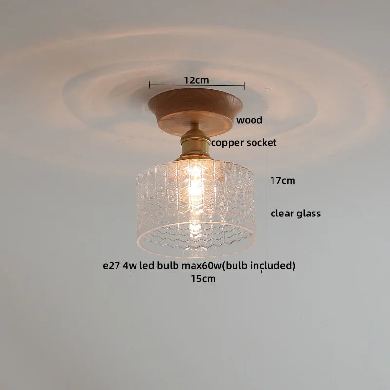 Afralia™ Glass Wood LED Ceiling Light Modern Ceiling Lamp