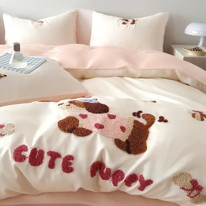 Afralia™ Cartoon Embroidered Cotton Bedding Set with Ice Silk Cooling Technology