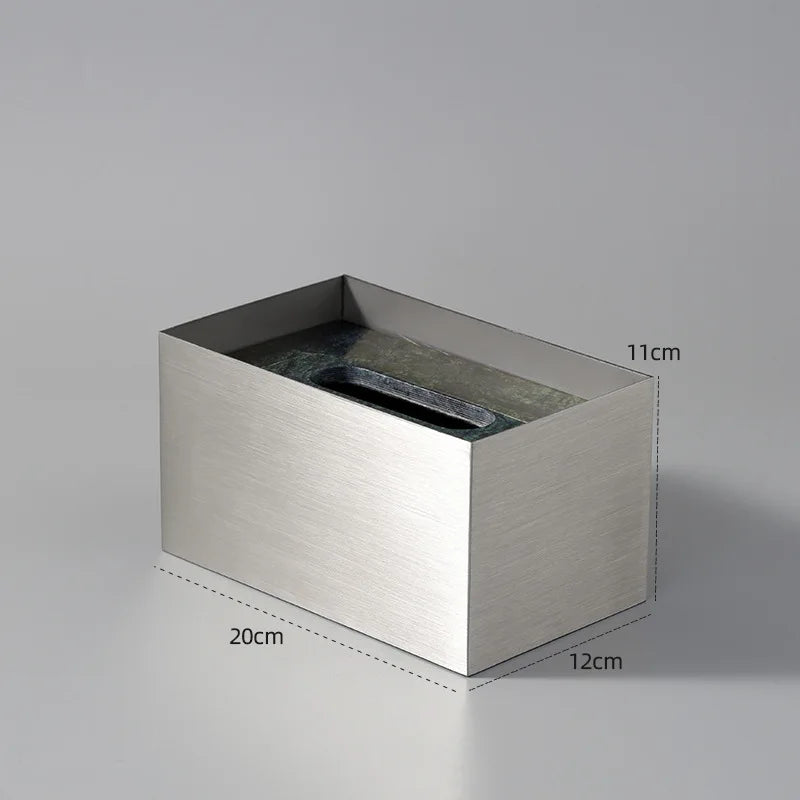 Afralia™ Marble and Stainless Steel Tissue Box Holder