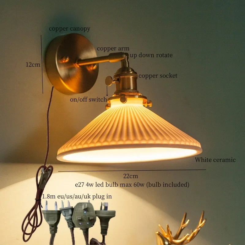 Afralia™ Nordic Modern LED Wall Lamps Copper Arm Ceramic for Home Decor