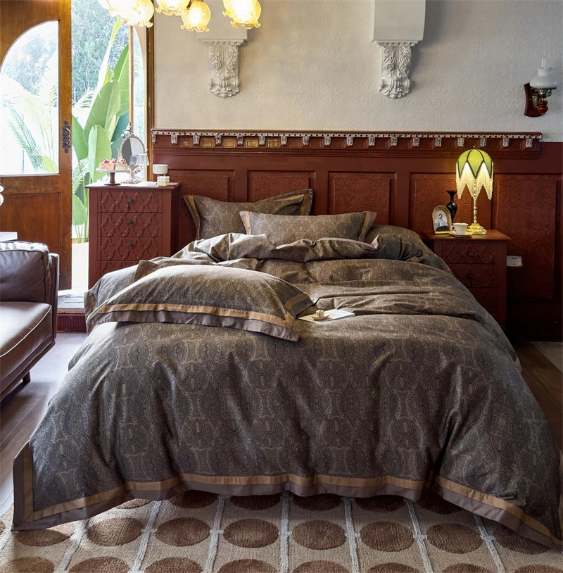 Afralia™ Vintage Digital Bedding Set 1000TC Egyptian Cotton Duvet Cover Set with Sheet & Pillowcases