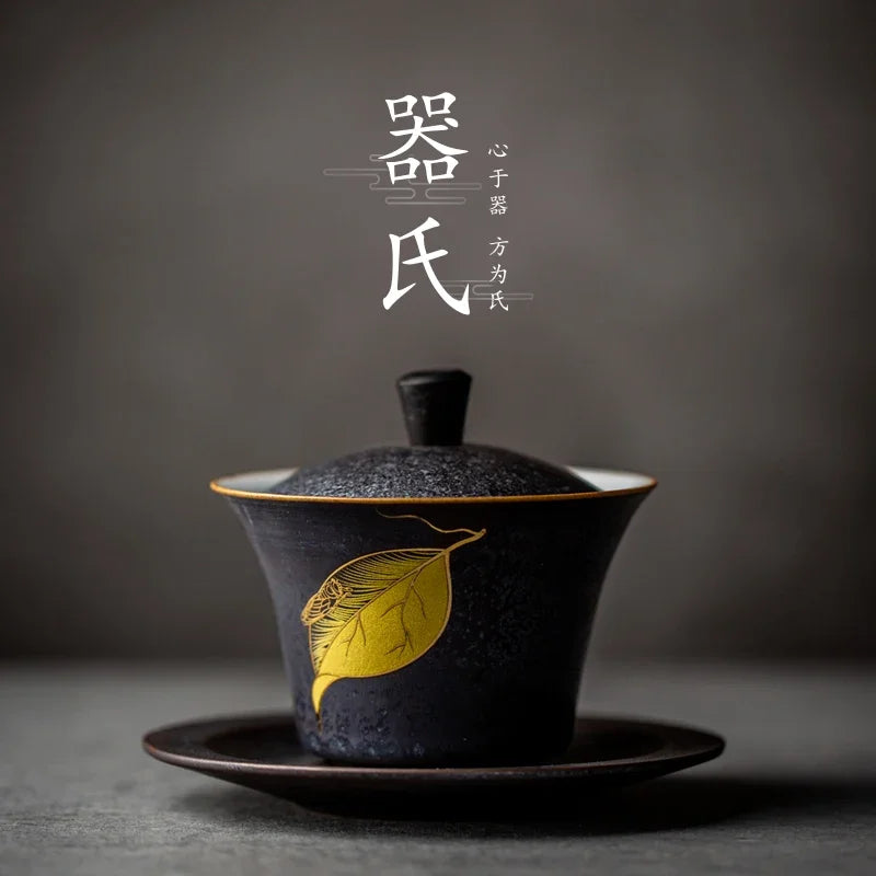 Afralia™ Handmade Ceramic Gaiwan Tea Cup Kung Fu Tea Set Tureen Drinkware