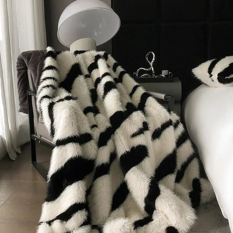 Afralia™ Faux Fox Fur Luxury Blanket for Bed & Sofa - Premium Plush & Warm Weighted Throw
