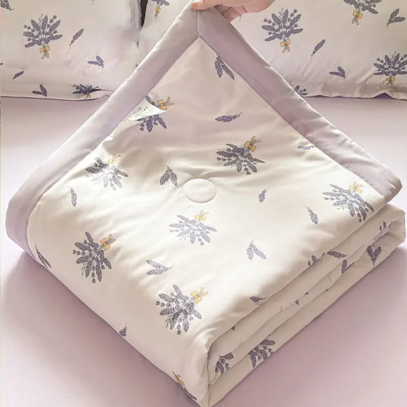 Afralia™ Fashion Flower Print Cool Blanket for Summer Comforter Single Double Bed Home Decor