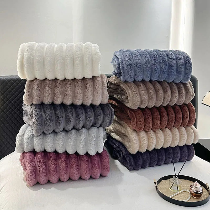 Afralia™ Ribbed Lamb Plush Blanket - Soft Faux Rabbit Velvet Wool Throw Blanket