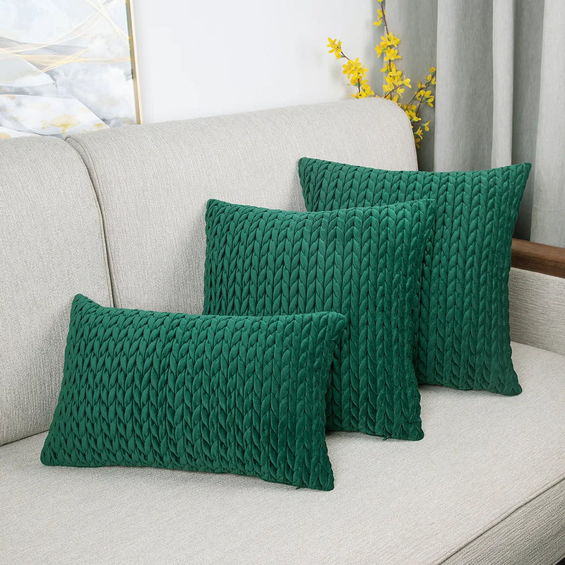 Afralia™ Solid Crochet Nordic Velvet Weave Pillow Cases for Living Room