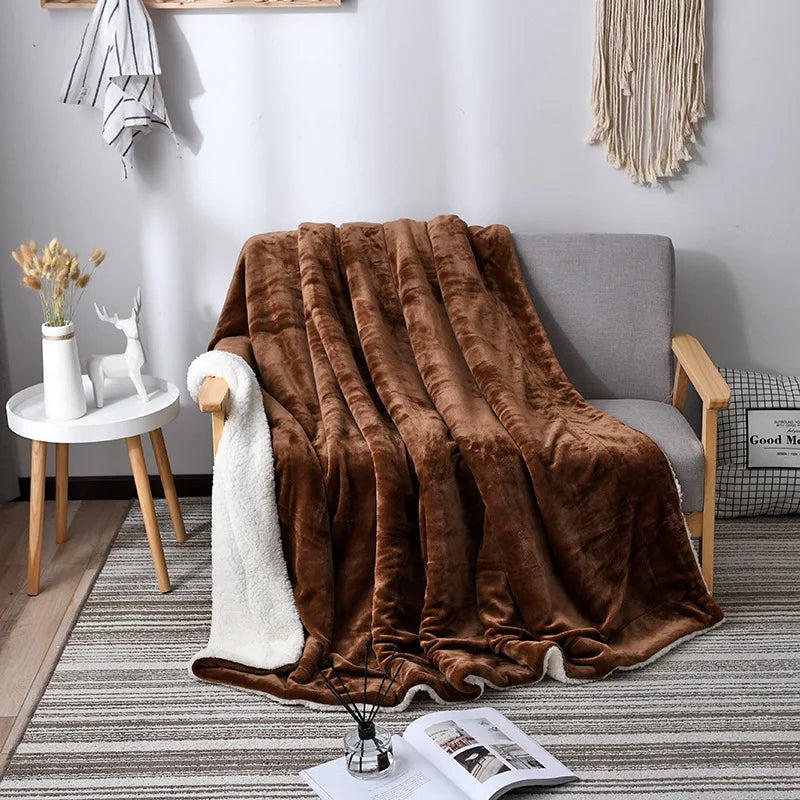Afralia™ Flannel & Lamb Wool Blanket: Super Soft Cozy Quilt for Home Office Sofa