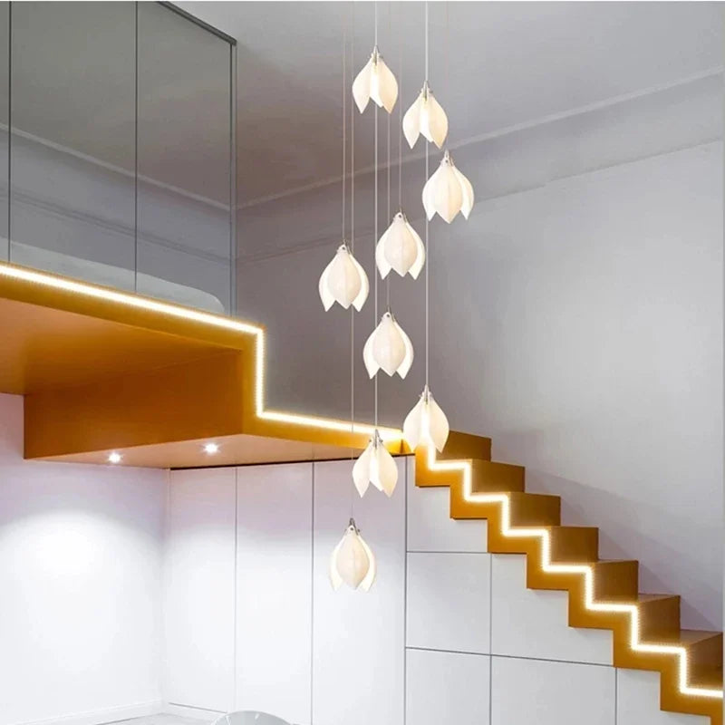 Afralia™ Magnolia Ceramic Chandelier: Luxury LED Duplex Staircase Lighting for Elegant Living and Dining