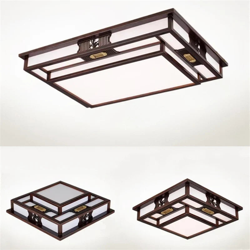 Afralia™ Antique Style Solid Wood Led Ceiling Light for Living Room Bedroom & Study