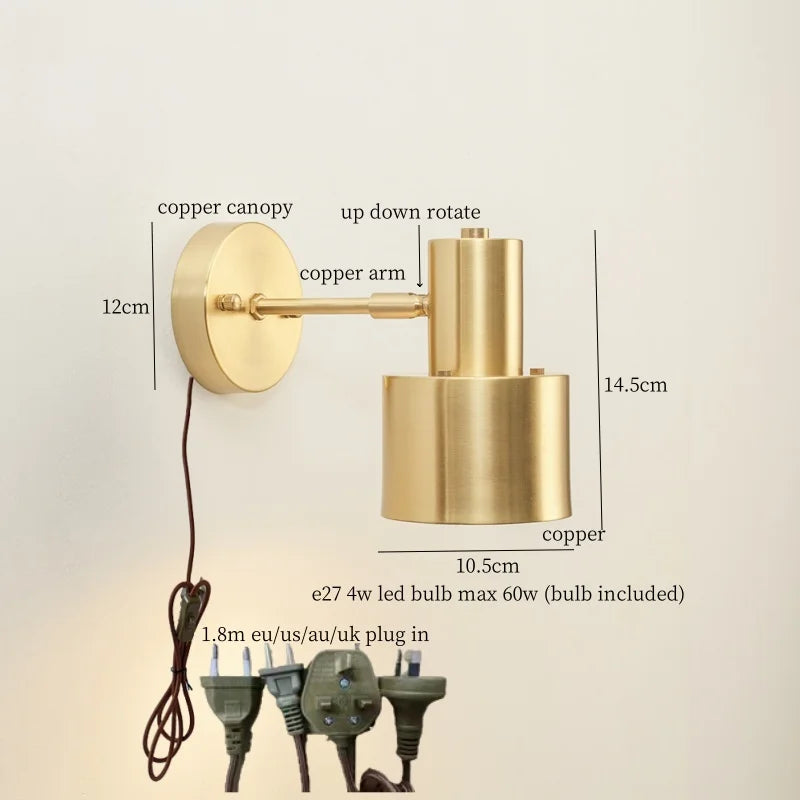 Afralia™ Nordic Copper LED Wall Lamp Pull Chain Switch Wandlamp