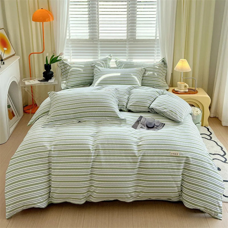 Afralia™ Cotton Stripe Comforter Cover Set for Single Double Bed - Autumn Winter