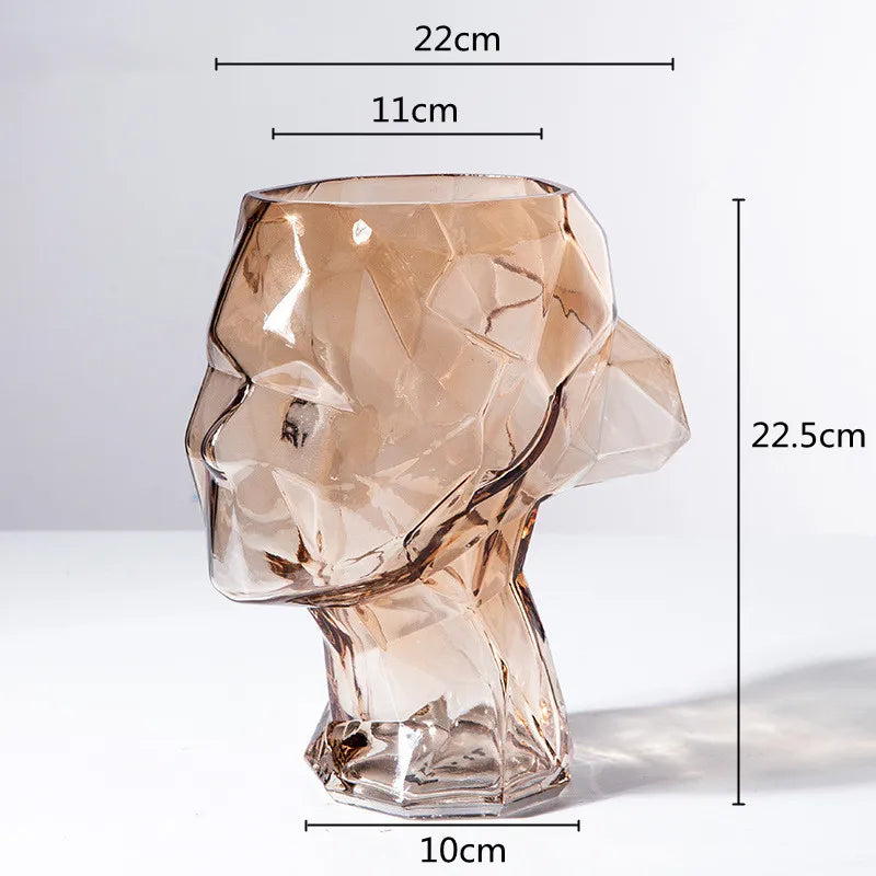 Afralia™ Transparent Abstract Head Glass Vase Sculpture Home Decor Accessory