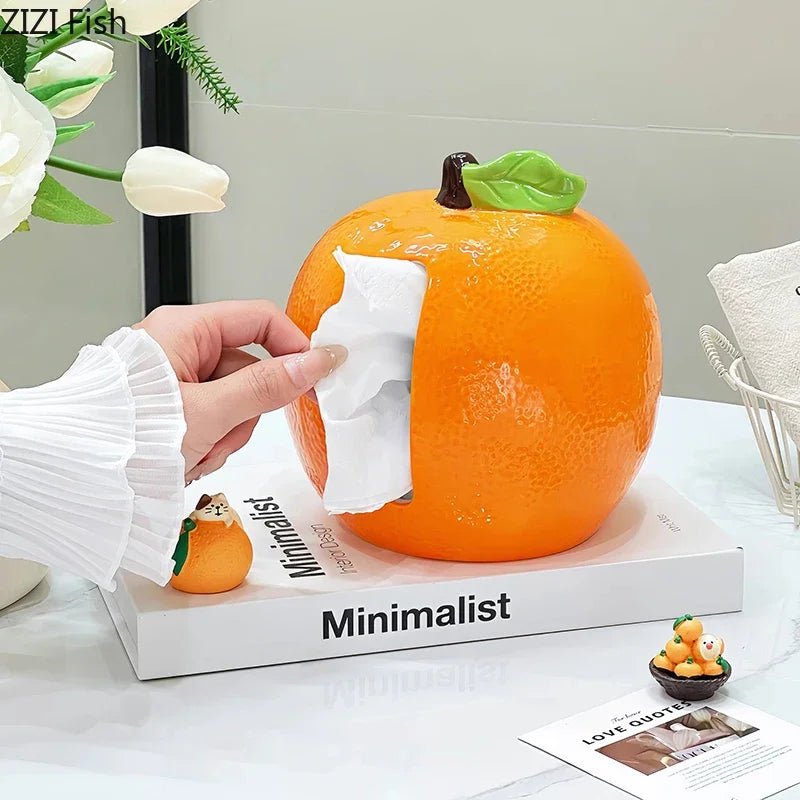 Afralia™ Ceramic Tangerine Tissue Box - Table Decoration & Paper Towel Case
