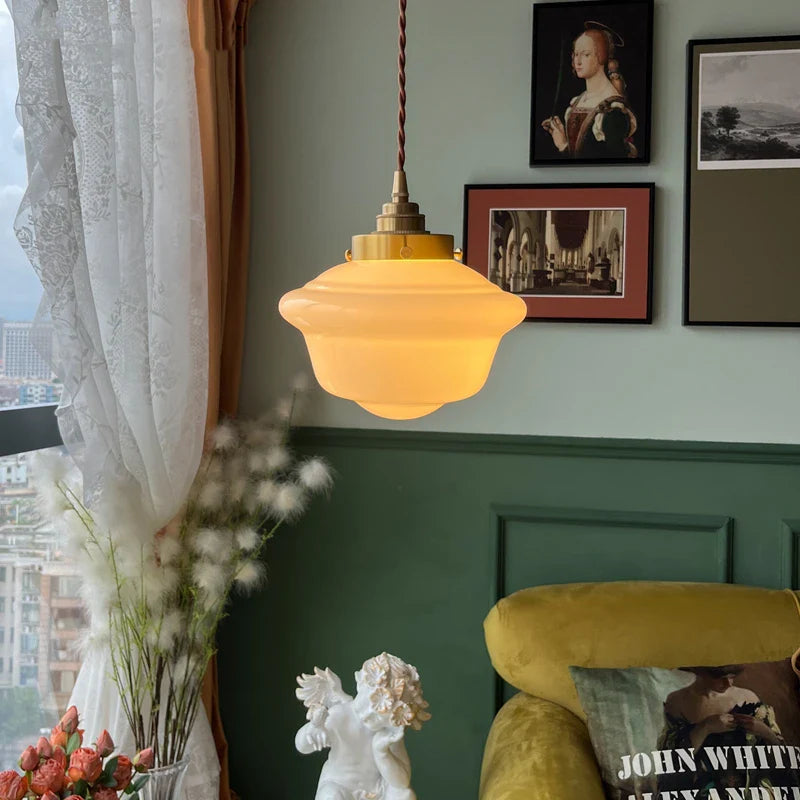 Afralia™ Milky White Glass LED Pendant Light: Copper Socket, Nordic Design for Home and Restaurant