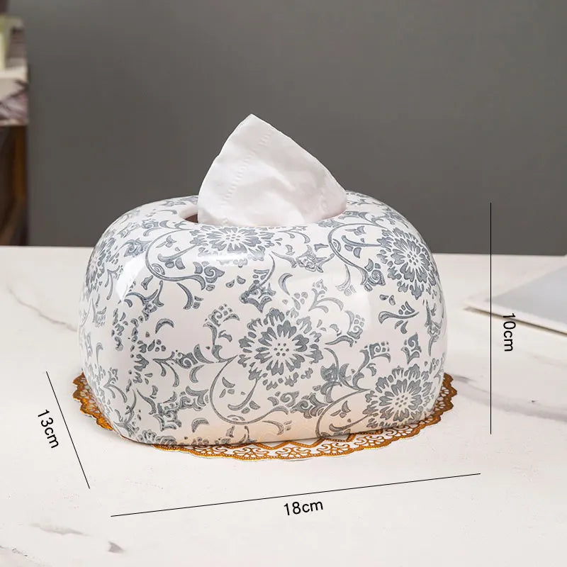 Blue and White Porcelain Tissue Box by Afralia™: Ceramic Desk Decor & Paper Towel Case